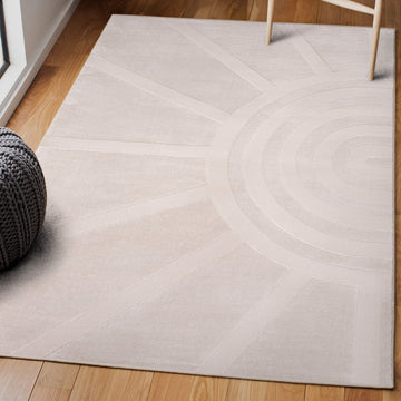 Nordic MidCentury Scandinavian Abstract Sun Two-Tone High-Low Area Rug